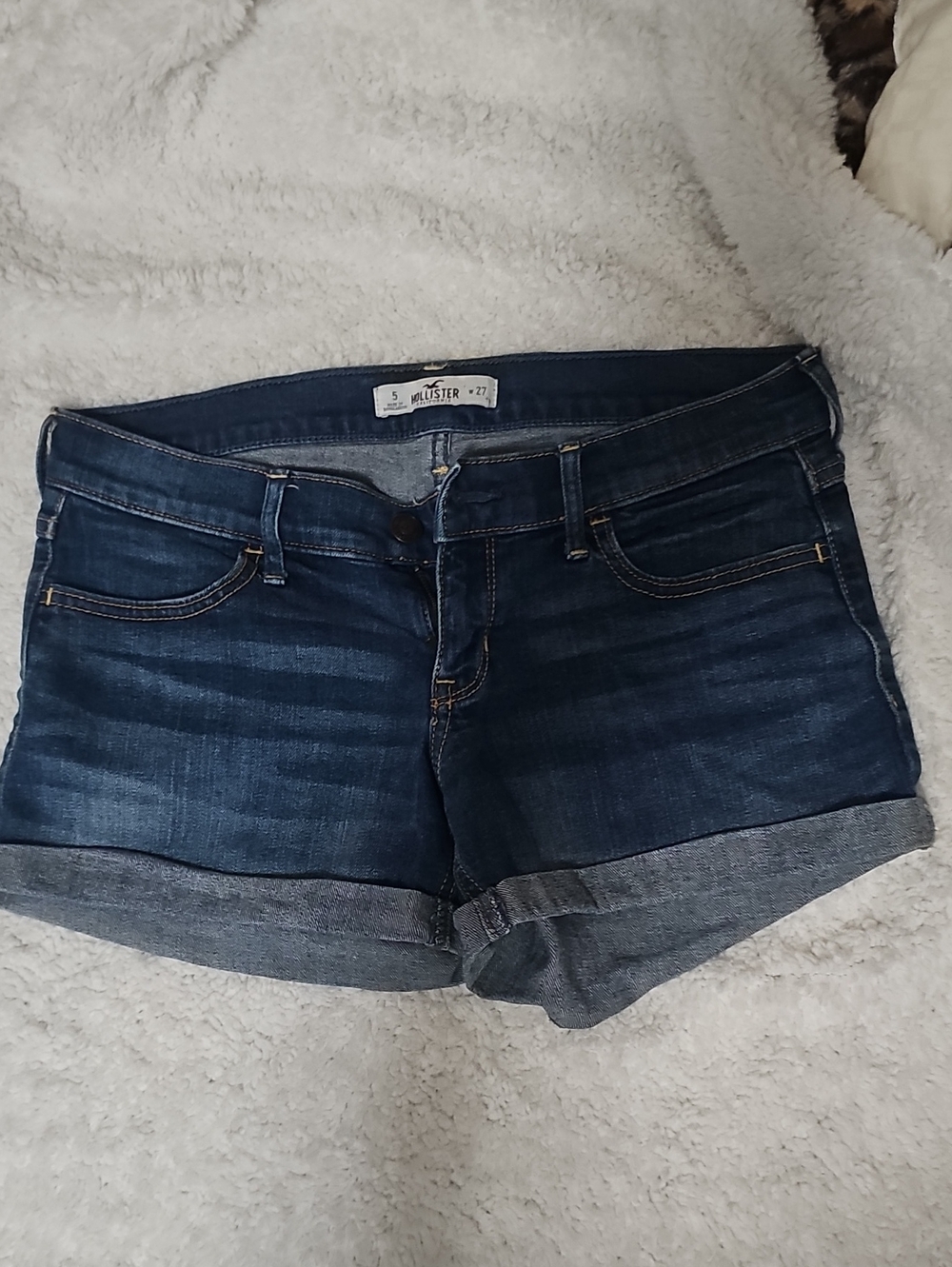 Hollister Women's Dark Blue Rolled Cuff Denim Shorts